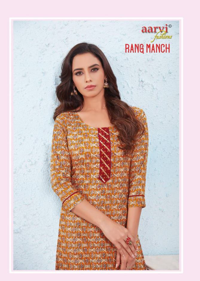 Aarvi Rang Manch Ethnic Wear Rayon Printed Kurti With Bottom Collection